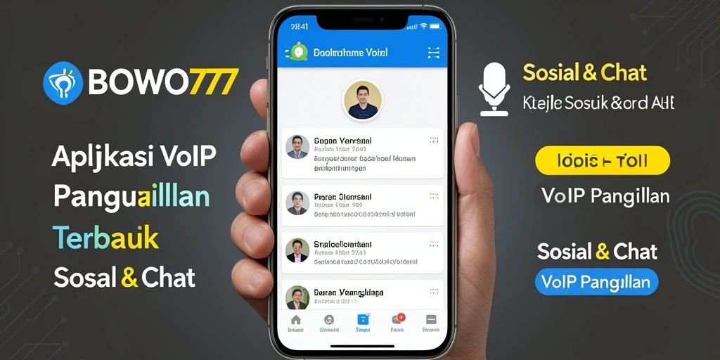 Antarmuka aplikasi BOWO77 dengan fitur VoIP Panggilan yang mudah digunakan.