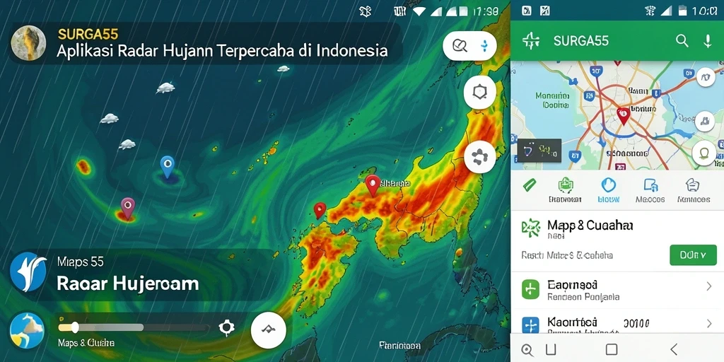 Tampilan antarmuka aplikasi Radar Hujan SURGA55 yang informatif.